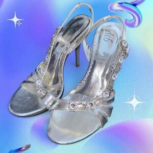 vtg late 90s/early y2k deb formal bling slingback hollow plastic heels, sz 8.5